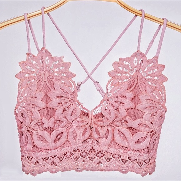 Other - Double Strap Scalloped Lace Bralette Pink